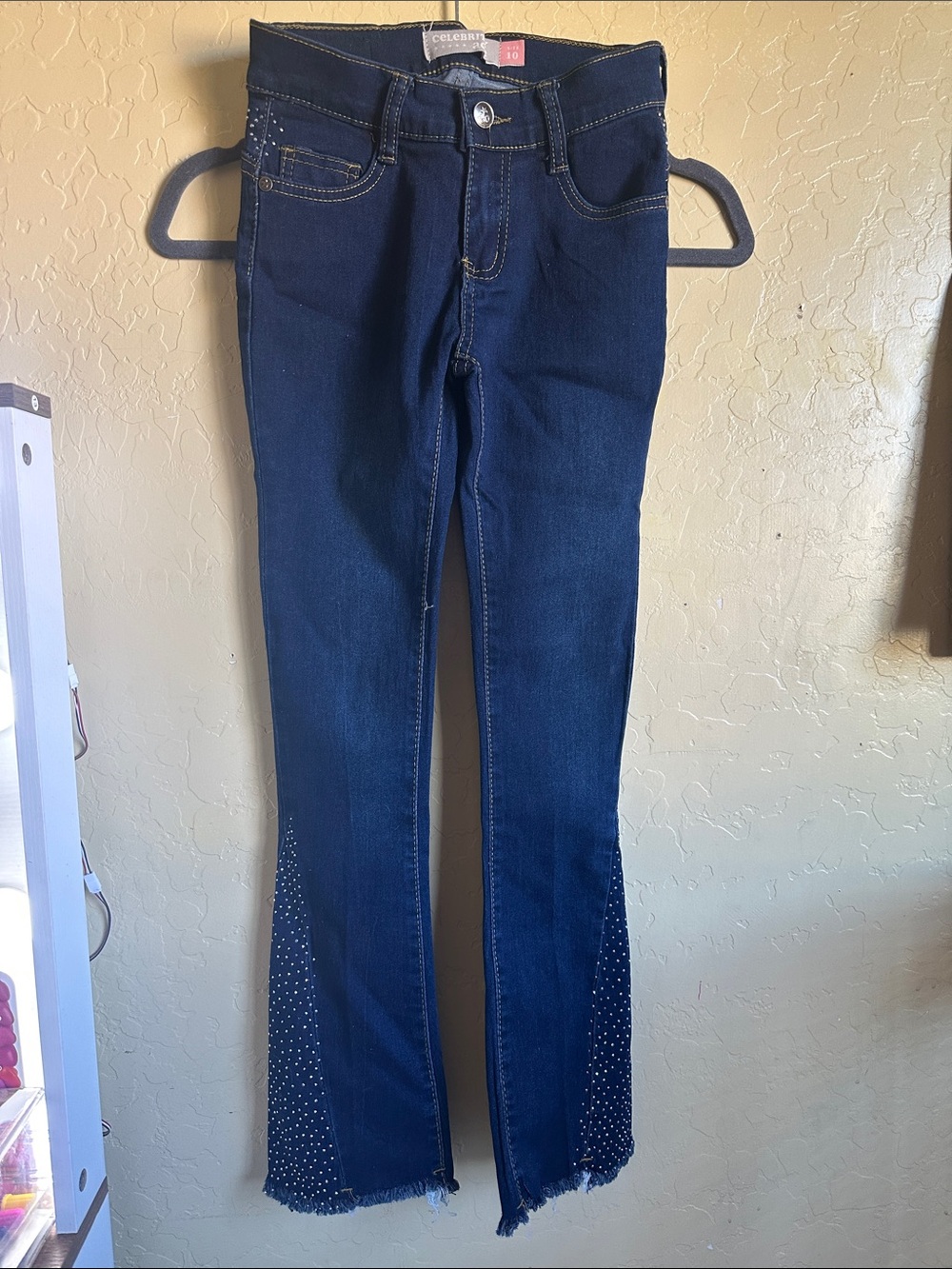 Celebrity Pink Girls' Dark Blue Flare Jeans with Rhinestone Hem